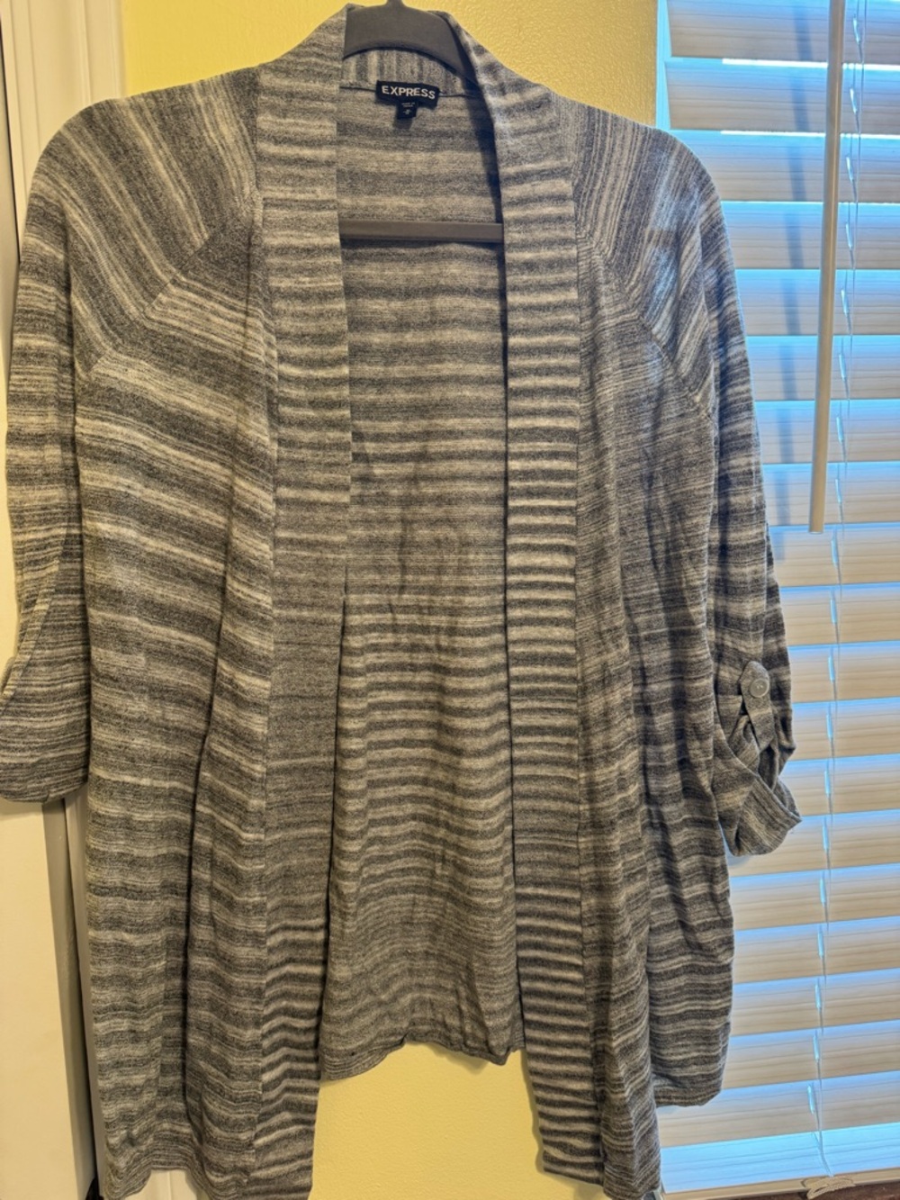 Express Gray & Cream Striped Open-Front Cardigan